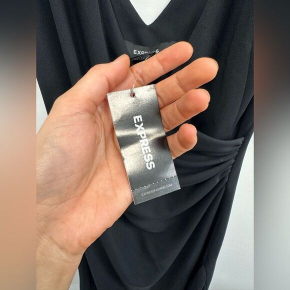 Express Vintage 90's/Y2K Black Asymmetric Ruched Sleeveless V-neck Dress Size S - Picture 8 of 9